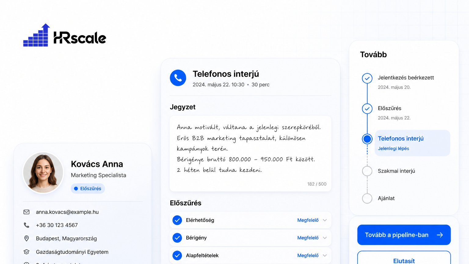 Telefonos interjú — Kérdések és folyamat a jelöltek előszűréséhez